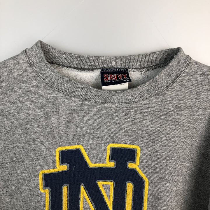 90'S SAVVY NOTRE DAME University of Notre Dame College Sweatshirt, Made in USA, Men's XL equivalent. cotton gray type Vintage Second Hand