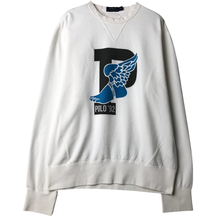 Ralph Lauren POLO RALPH LAUREN logo sweatshirt, men's size L cotton white type Vintage Second Hand