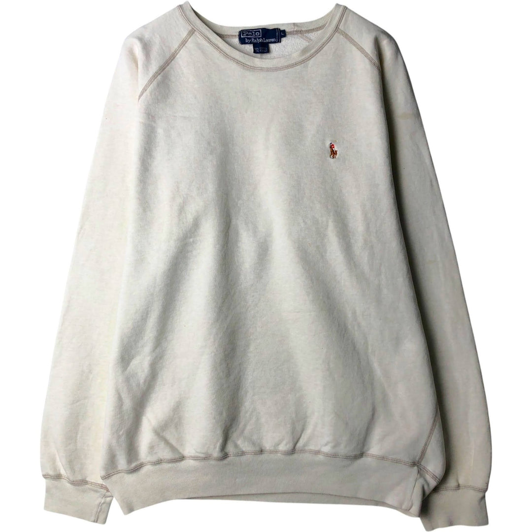 Ralph Lauren POLO by Ralph Lauren One Point Logo Sweatshirt Trainer Men's L size cotton white type Vintage Second Hand