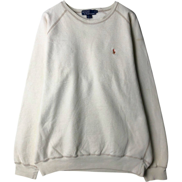 Ralph Lauren POLO by Ralph Lauren One Point Logo Sweatshirt Trainer Men's L size cotton white type Vintage Second Hand