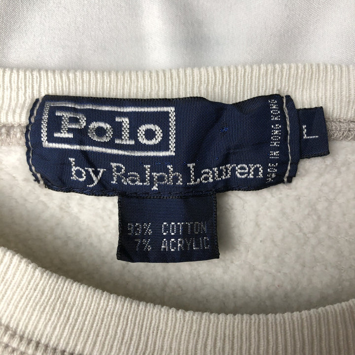 Ralph Lauren POLO by Ralph Lauren One Point Logo Sweatshirt Trainer Men's L size cotton white type Vintage Second Hand