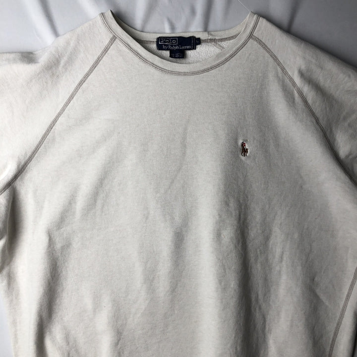 Ralph Lauren POLO by Ralph Lauren One Point Logo Sweatshirt Trainer Men's L size cotton white type Vintage Second Hand