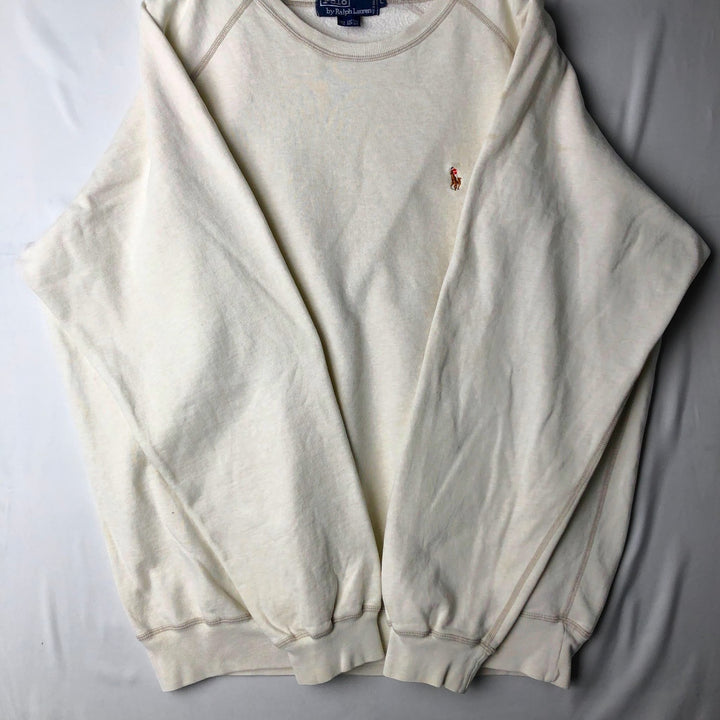 Ralph Lauren POLO by Ralph Lauren One Point Logo Sweatshirt Trainer Men's L size cotton white type Vintage Second Hand
