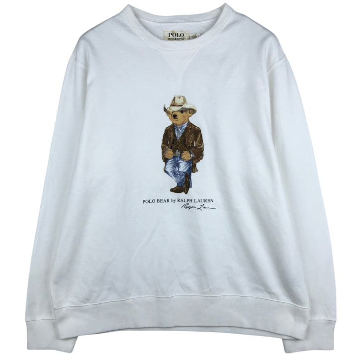 Ralph Lauren POLO DENIM & SUPPLY Polo Bear Print Sweatshirt (Men's Size XL) cotton white type Vintage Second Hand