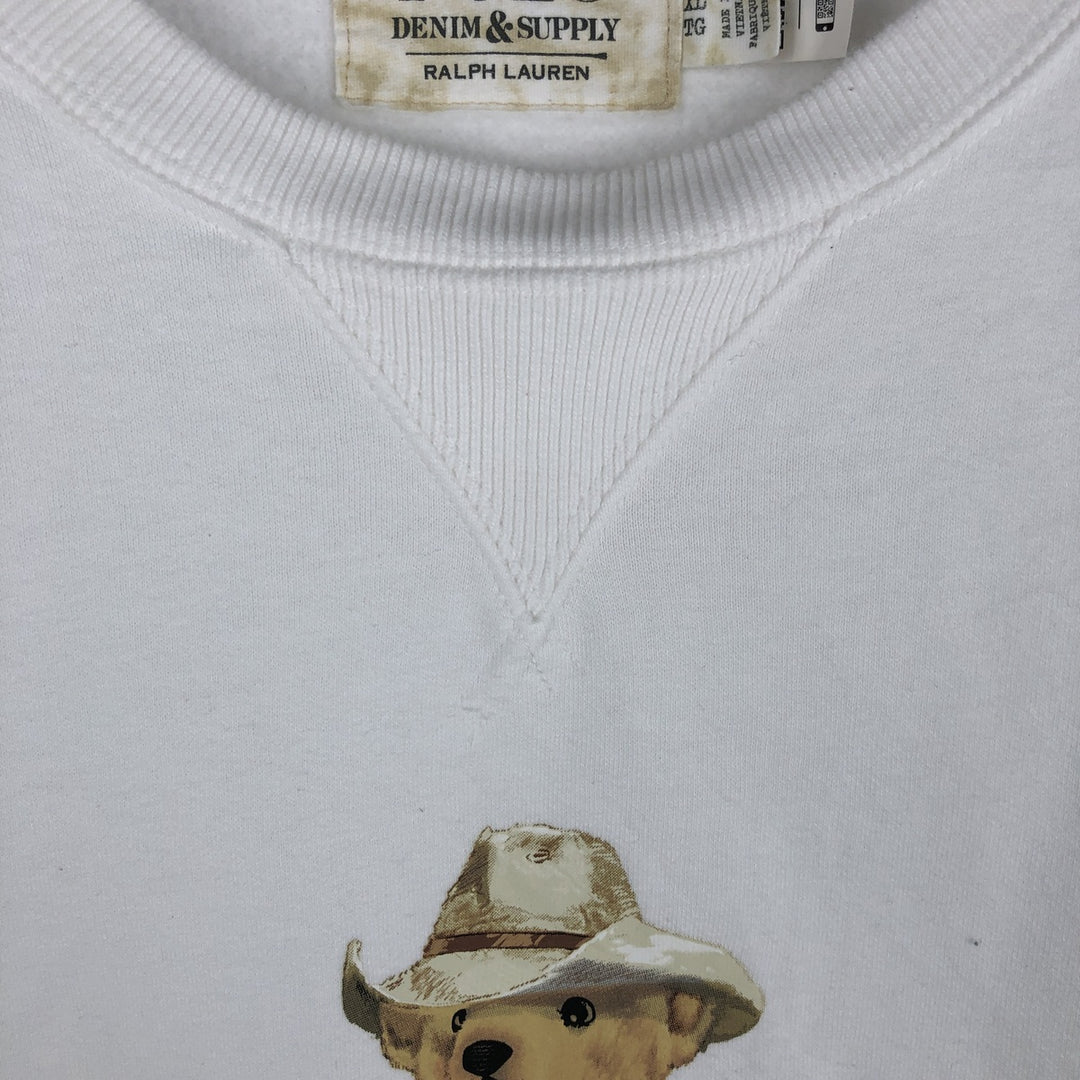 Ralph Lauren POLO DENIM & SUPPLY Polo Bear Print Sweatshirt (Men's Size XL) cotton white type Vintage Second Hand