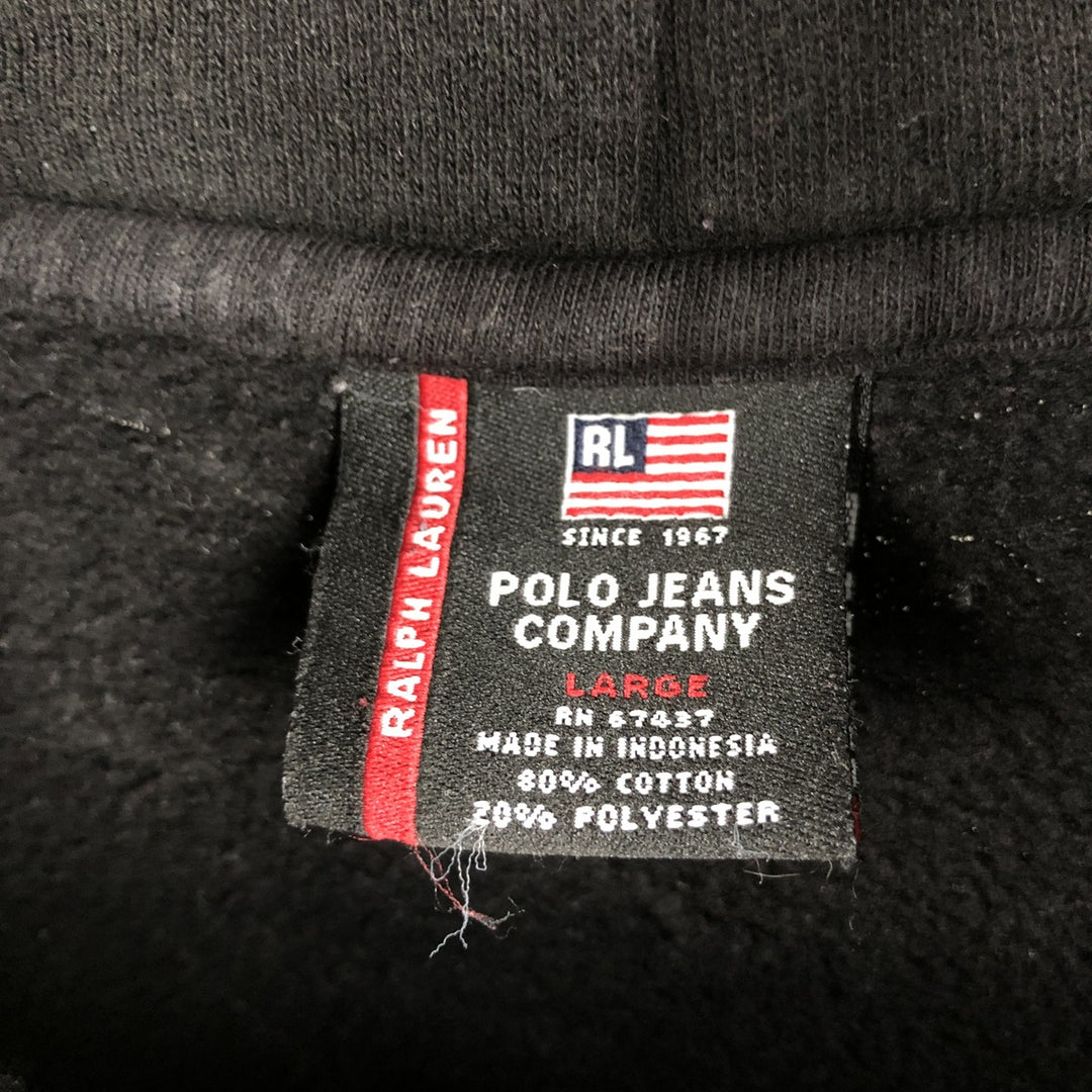 Ralph Lauren Polo Jeans Company sweatshirt pullover hoodie, men's size XL cotton black type Vintage Second Hand