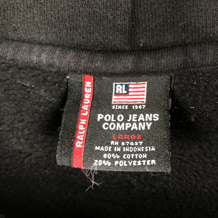 Ralph Lauren Polo Jeans Company sweatshirt pullover hoodie, men's size XL cotton black type Vintage Second Hand
