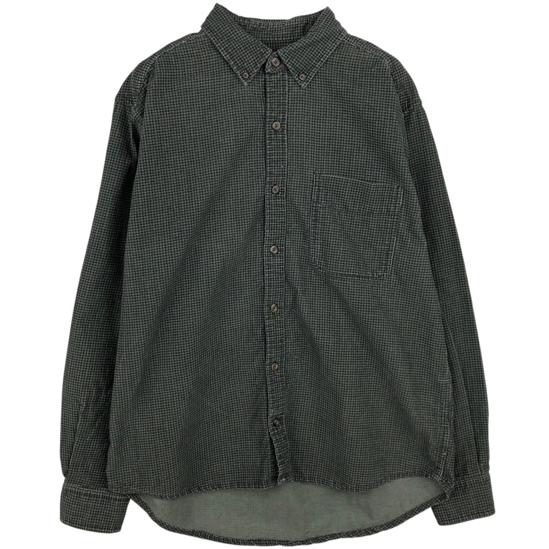 Eddie Bauer Check Pattern Long-Sleeve Button-Down Corduroy Shirt, Men's Size M (approx.) cotton green type Vintage Second Hand