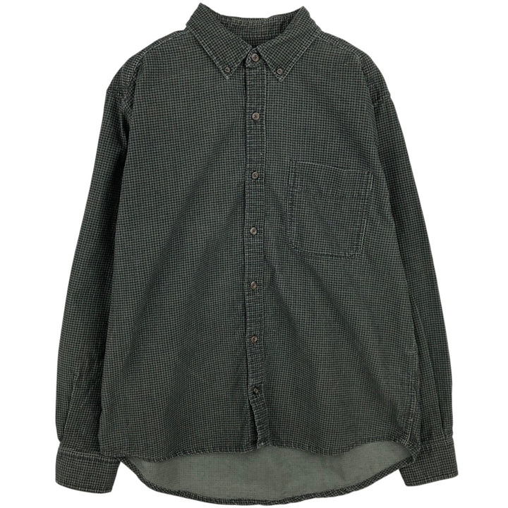 Eddie Bauer Check Pattern Long-Sleeve Button-Down Corduroy Shirt, Men's Size M (approx.) cotton green type Vintage Second Hand