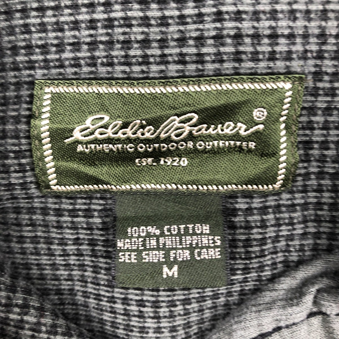 Eddie Bauer Check Pattern Long-Sleeve Button-Down Corduroy Shirt, Men's Size M (approx.) cotton green type Vintage Second Hand