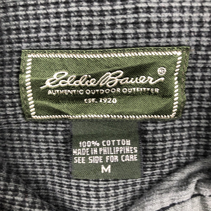 Eddie Bauer Check Pattern Long-Sleeve Button-Down Corduroy Shirt, Men's Size M (approx.) cotton green type Vintage Second Hand