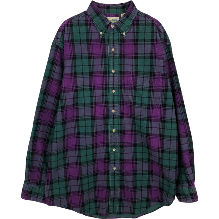 90'S LLBean Long Sleeve Button-Down Corduroy Shirt, Men's Size L, Vintage cotton purple type Vintage Second Hand