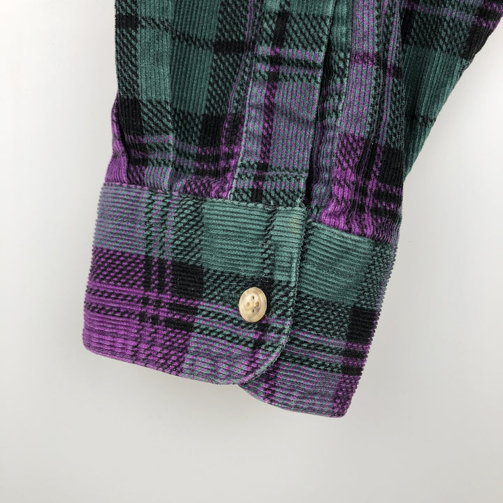 90'S LLBean Long Sleeve Button-Down Corduroy Shirt, Men's Size L, Vintage cotton purple type Vintage Second Hand