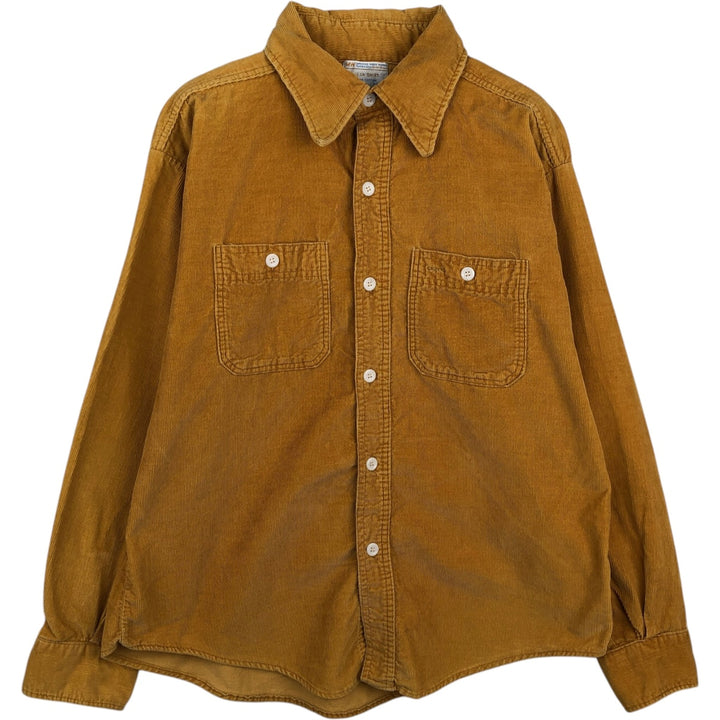 1970'S JCPenney Long-Sleeve Corduroy Shirt, Men's Size XL (Equivalent), Vintage cotton brown type Vintage Second Hand