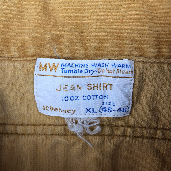 1970'S JCPenney Long-Sleeve Corduroy Shirt, Men's Size XL (Equivalent), Vintage cotton brown type Vintage Second Hand
