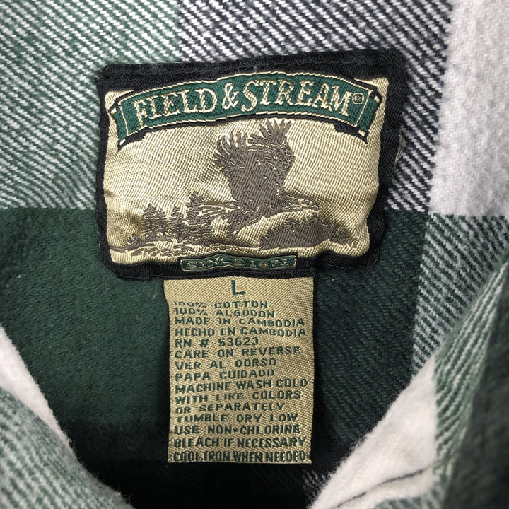 FIELD AND STREAM Long Sleeve Flannel Check Shirt, Men's Size L cotton green type Vintage Second Hand