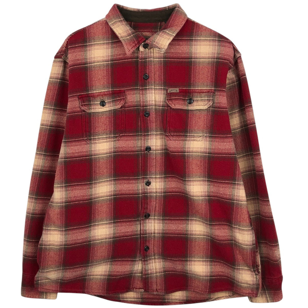 ORVIS Long Sleeve Flannel Check Shirt, Men's XL Size cotton red type Vintage Second Hand
