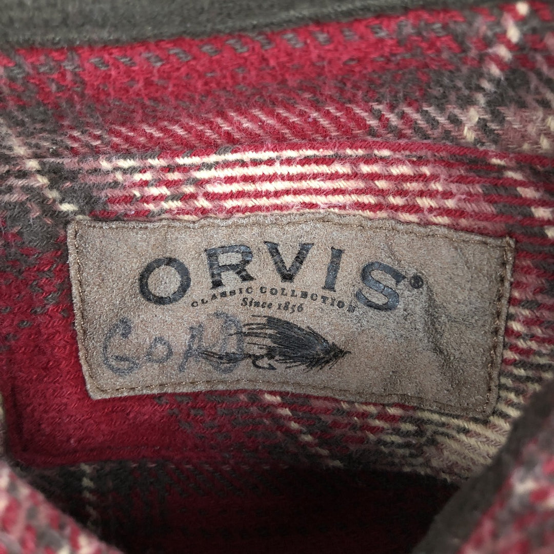 ORVIS Long Sleeve Flannel Check Shirt, Men's XL Size cotton red type Vintage Second Hand