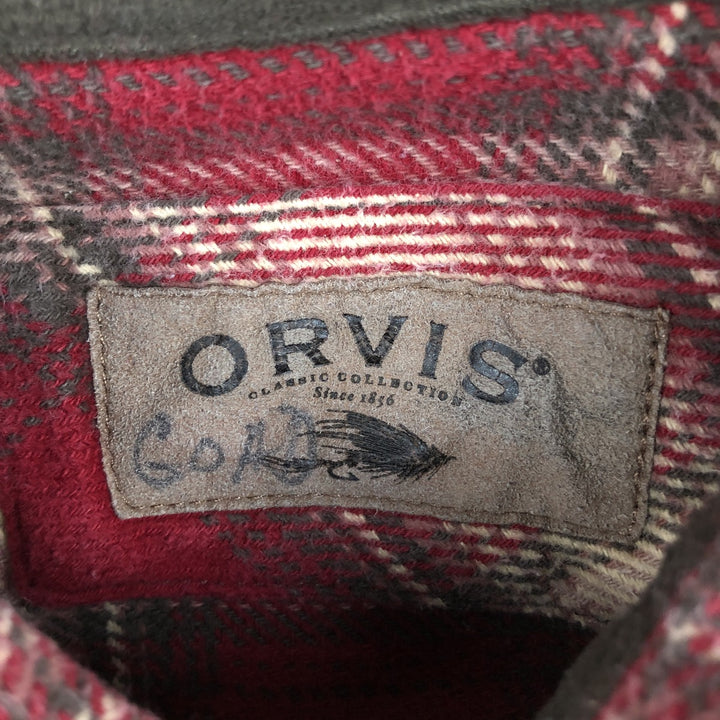ORVIS Long Sleeve Flannel Check Shirt, Men's XL Size cotton red type Vintage Second Hand