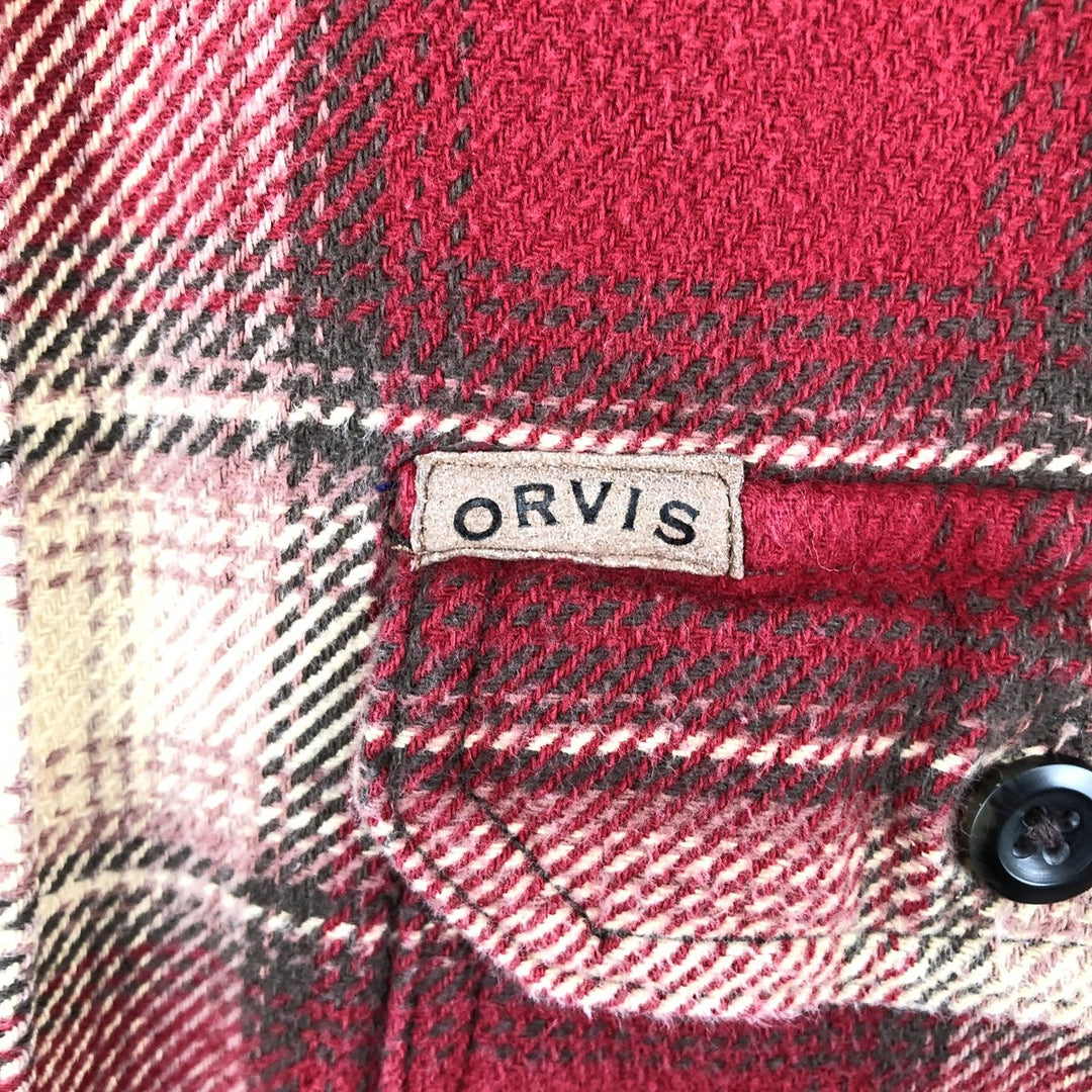 ORVIS Long Sleeve Flannel Check Shirt, Men's XL Size cotton red type Vintage Second Hand