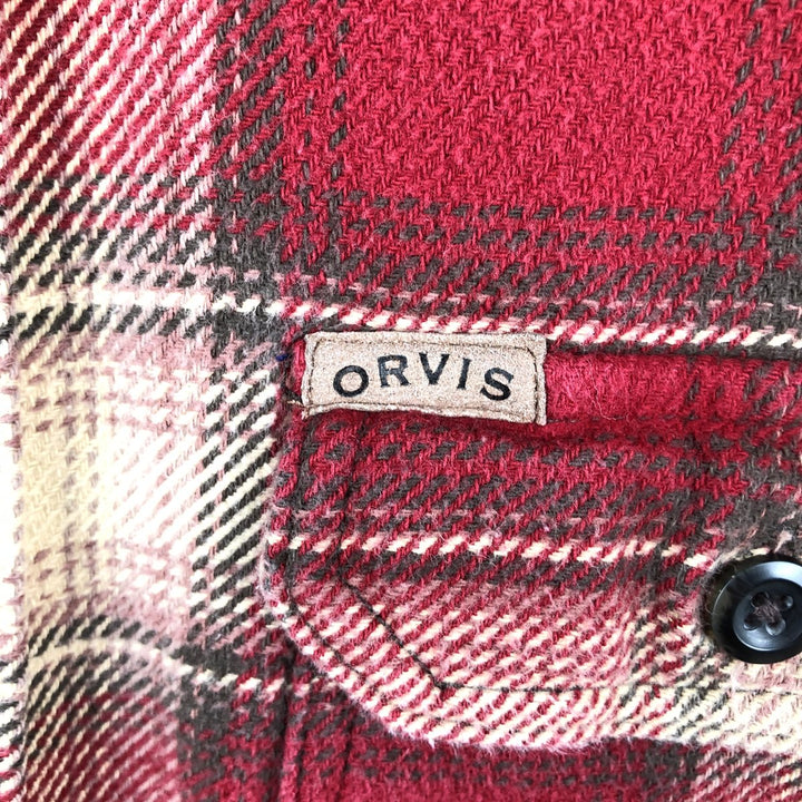 ORVIS Long Sleeve Flannel Check Shirt, Men's XL Size cotton red type Vintage Second Hand