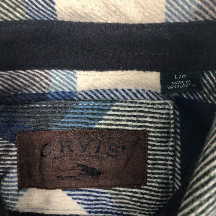 ORVIS Long-Sleeve Flannel Check Shirt, Men's Size L (approx.) cotton Charcoal Vintage Second Hand