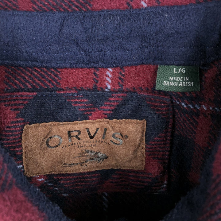 ORVIS Long Sleeve Flannel Check Shirt, Men's Size L cotton red type Vintage Second Hand