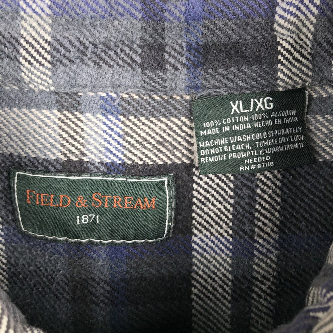 FIELD and STREAM Long-Sleeve Flannel Check Shirt, Men's Size XL (approx.) cotton gray type Vintage Second Hand
