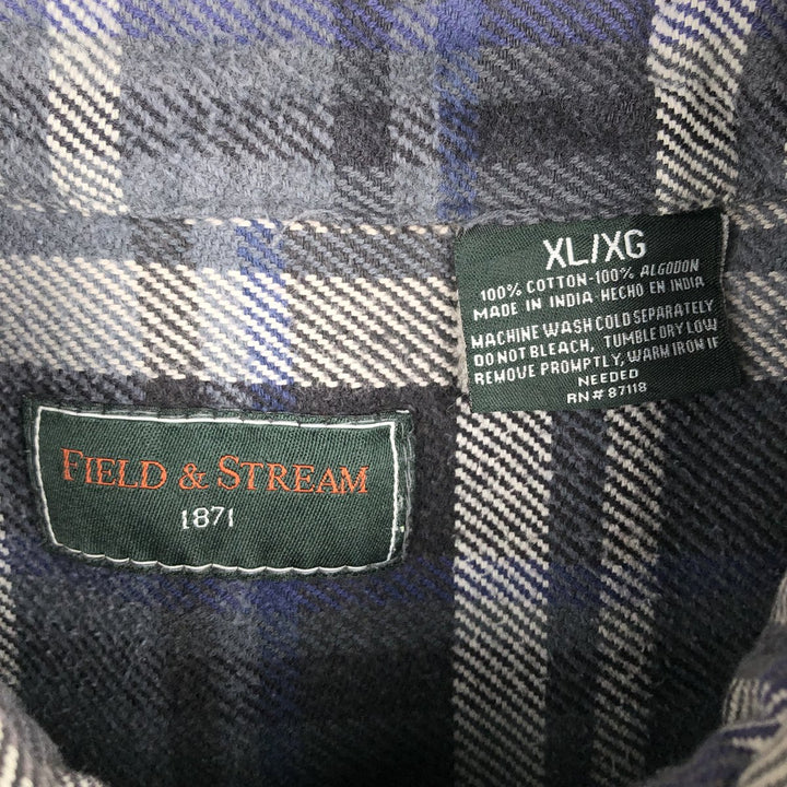 FIELD and STREAM Long-Sleeve Flannel Check Shirt, Men's Size XL (approx.) cotton gray type Vintage Second Hand
