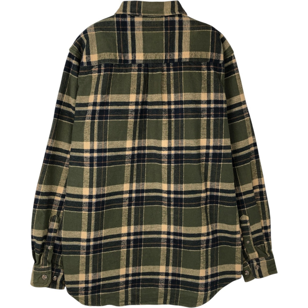 90'S Field & Stream Long-Sleeve Heavy Flannel Check Shirt, Men's Size L (Equivalent), Regular Collar, Vintage cotton Khaki type Vintage Second Hand
