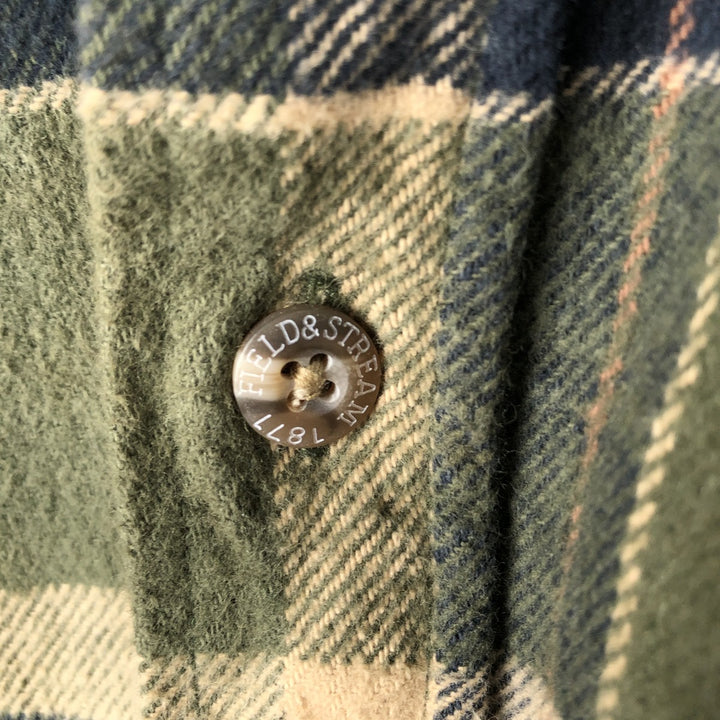 90'S Field & Stream Long-Sleeve Heavy Flannel Check Shirt, Men's Size L (Equivalent), Regular Collar, Vintage cotton Khaki type Vintage Second Hand