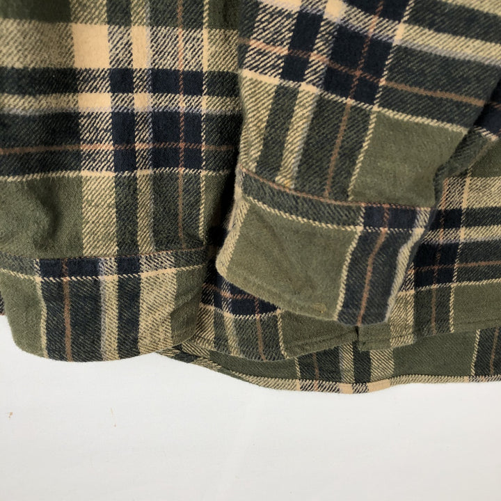 90'S Field & Stream Long-Sleeve Heavy Flannel Check Shirt, Men's Size L (Equivalent), Regular Collar, Vintage cotton Khaki type Vintage Second Hand