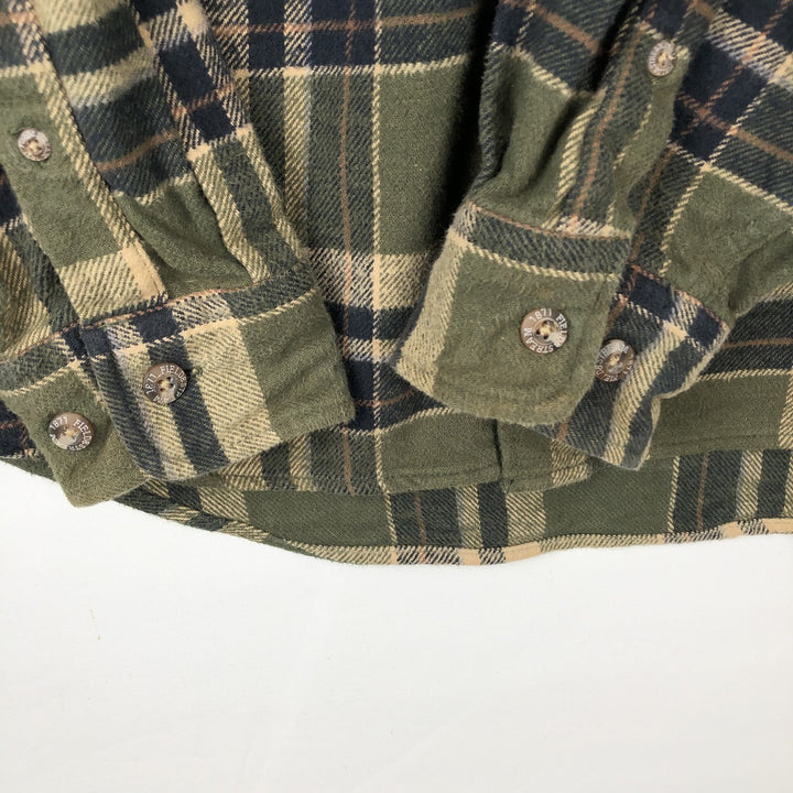 90'S Field & Stream Long-Sleeve Heavy Flannel Check Shirt, Men's Size L (Equivalent), Regular Collar, Vintage cotton Khaki type Vintage Second Hand