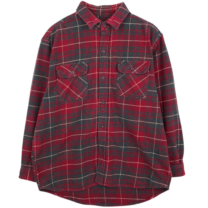 SCHMIDT Long Sleeve Flannel Check Shirt, Men's Size XL cotton red type Vintage Second Hand