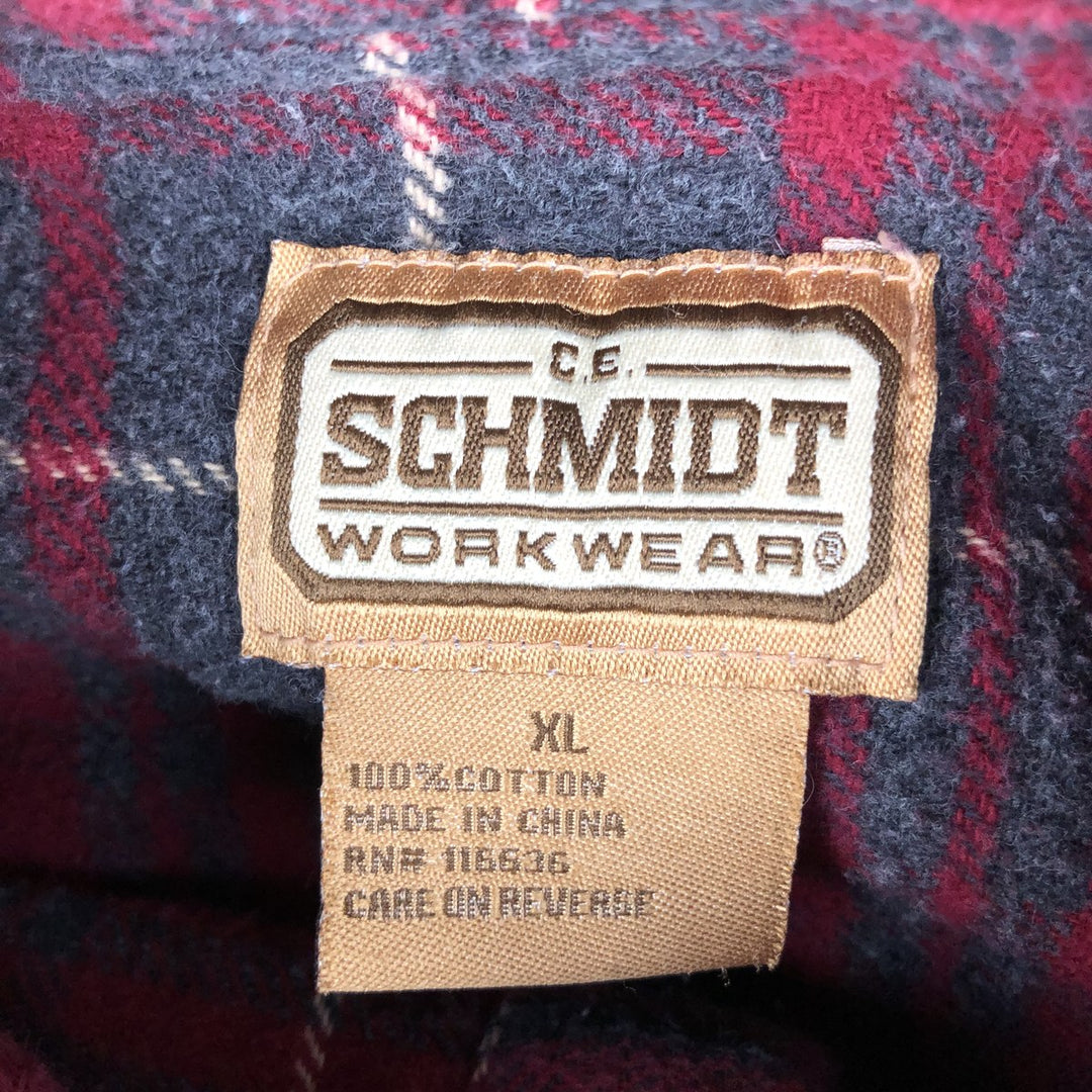 SCHMIDT Long Sleeve Flannel Check Shirt, Men's Size XL cotton red type Vintage Second Hand