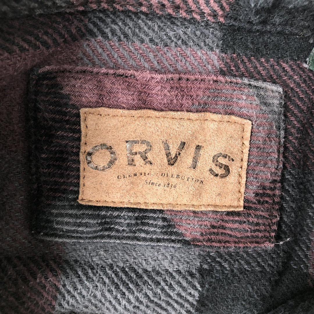 ORVIS Long Sleeve Heavy Flannel Check Shirt, Men's Size L cotton purple type Vintage Second Hand
