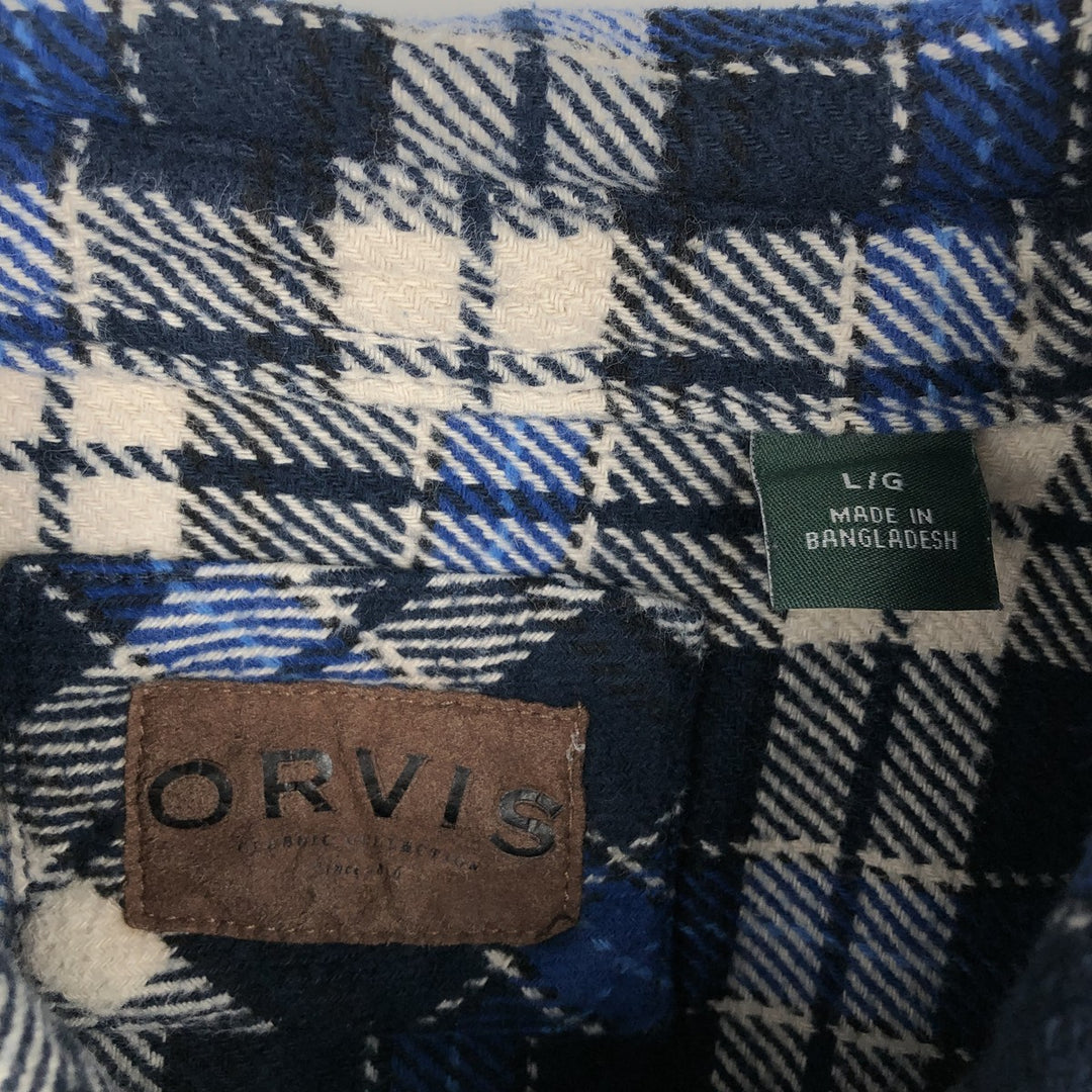 ORVIS Long Sleeve Flannel Check Shirt, Men's Size L cotton navy blue type Vintage Second Hand
