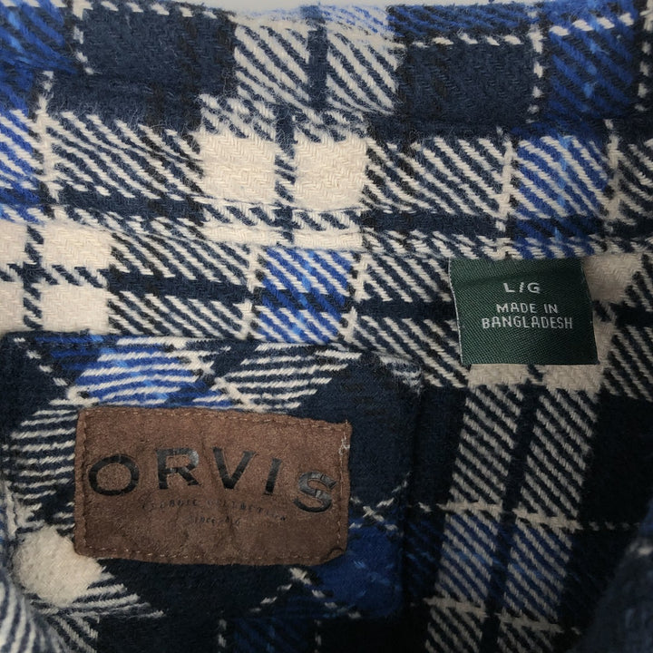 ORVIS Long Sleeve Flannel Check Shirt, Men's Size L cotton navy blue type Vintage Second Hand