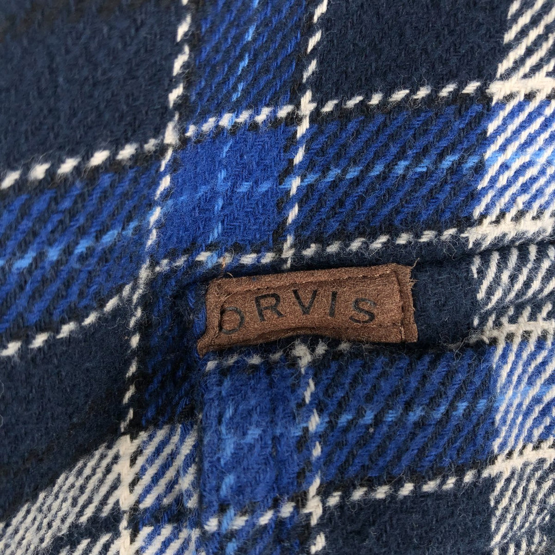 ORVIS Long Sleeve Flannel Check Shirt, Men's Size L cotton navy blue type Vintage Second Hand