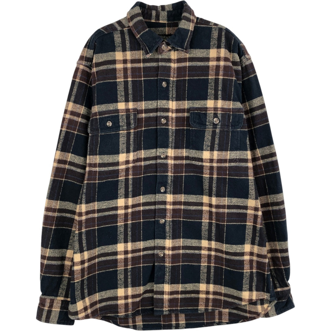 FIELD and STREAM Long Sleeve Flannel Check Shirt, Men's Size L cotton Beige type Vintage Second Hand
