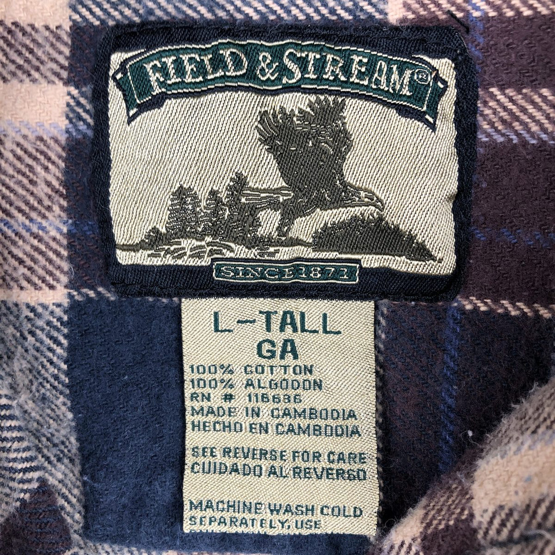 FIELD and STREAM Long Sleeve Flannel Check Shirt, Men's Size L cotton Beige type Vintage Second Hand