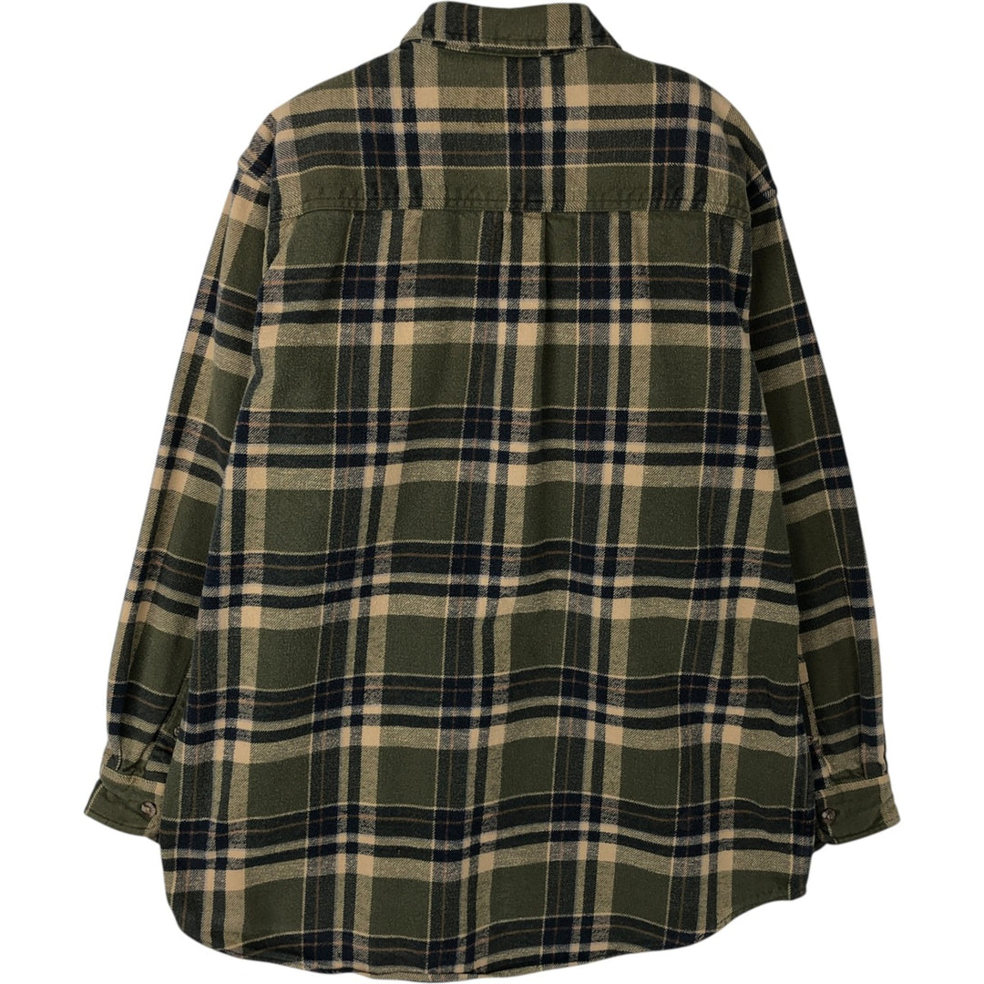 90'S FIELD and STREAM Long-Sleeve Heavy Flannel Check Shirt, Men's Size XL (Equivalent), Vintage cotton Khaki type Vintage Second Hand