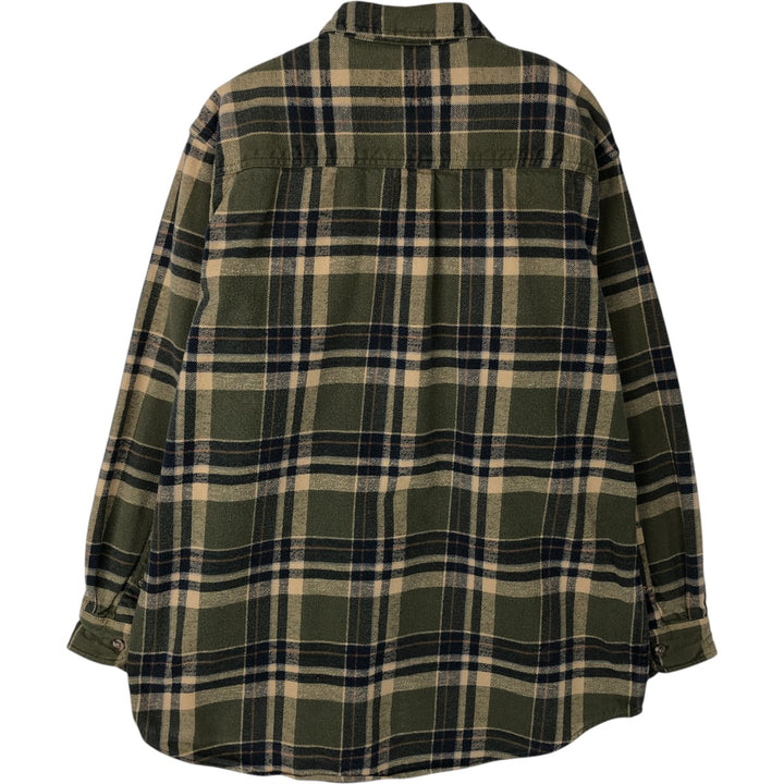 90'S FIELD and STREAM Long-Sleeve Heavy Flannel Check Shirt, Men's Size XL (Equivalent), Vintage cotton Khaki type Vintage Second Hand