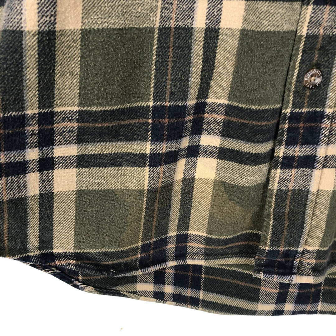 90'S FIELD and STREAM Long-Sleeve Heavy Flannel Check Shirt, Men's Size XL (Equivalent), Vintage cotton Khaki type Vintage Second Hand