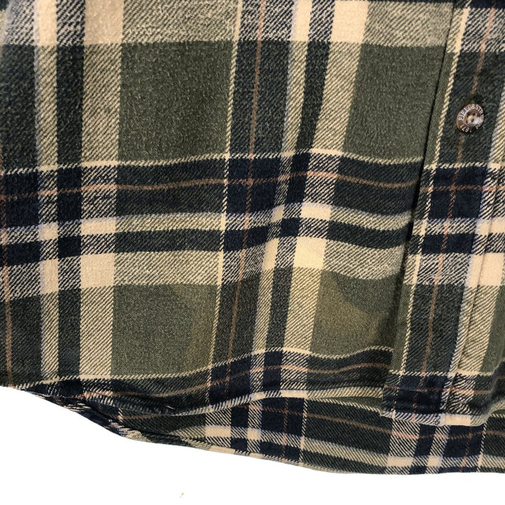 90'S FIELD and STREAM Long-Sleeve Heavy Flannel Check Shirt, Men's Size XL (Equivalent), Vintage cotton Khaki type Vintage Second Hand