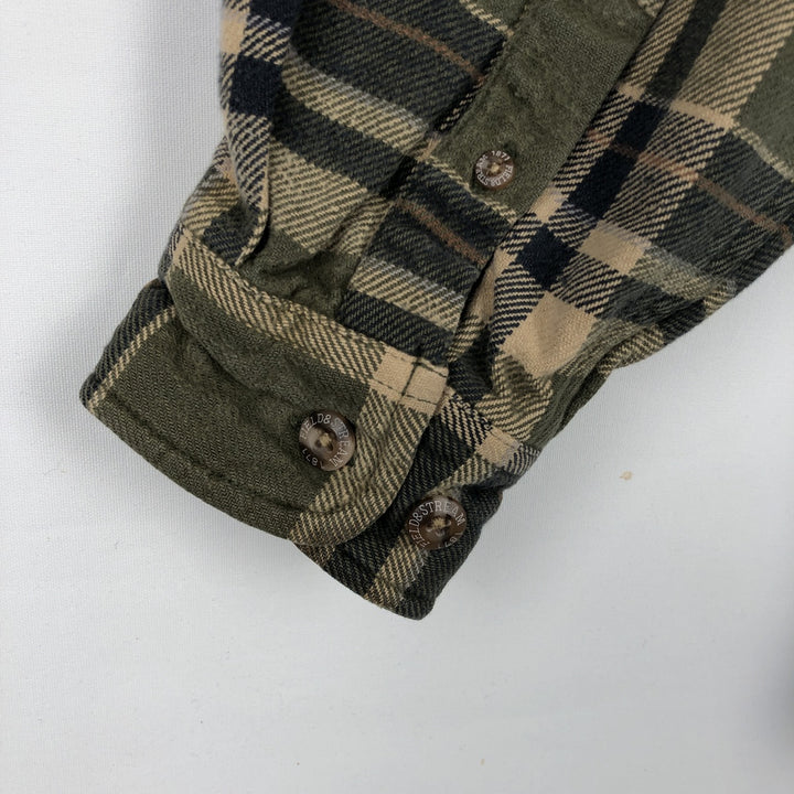 90'S FIELD and STREAM Long-Sleeve Heavy Flannel Check Shirt, Men's Size XL (Equivalent), Vintage cotton Khaki type Vintage Second Hand