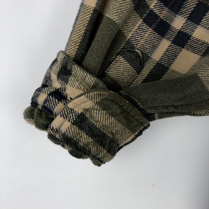 90'S FIELD and STREAM Long-Sleeve Heavy Flannel Check Shirt, Men's Size XL (Equivalent), Vintage cotton Khaki type Vintage Second Hand