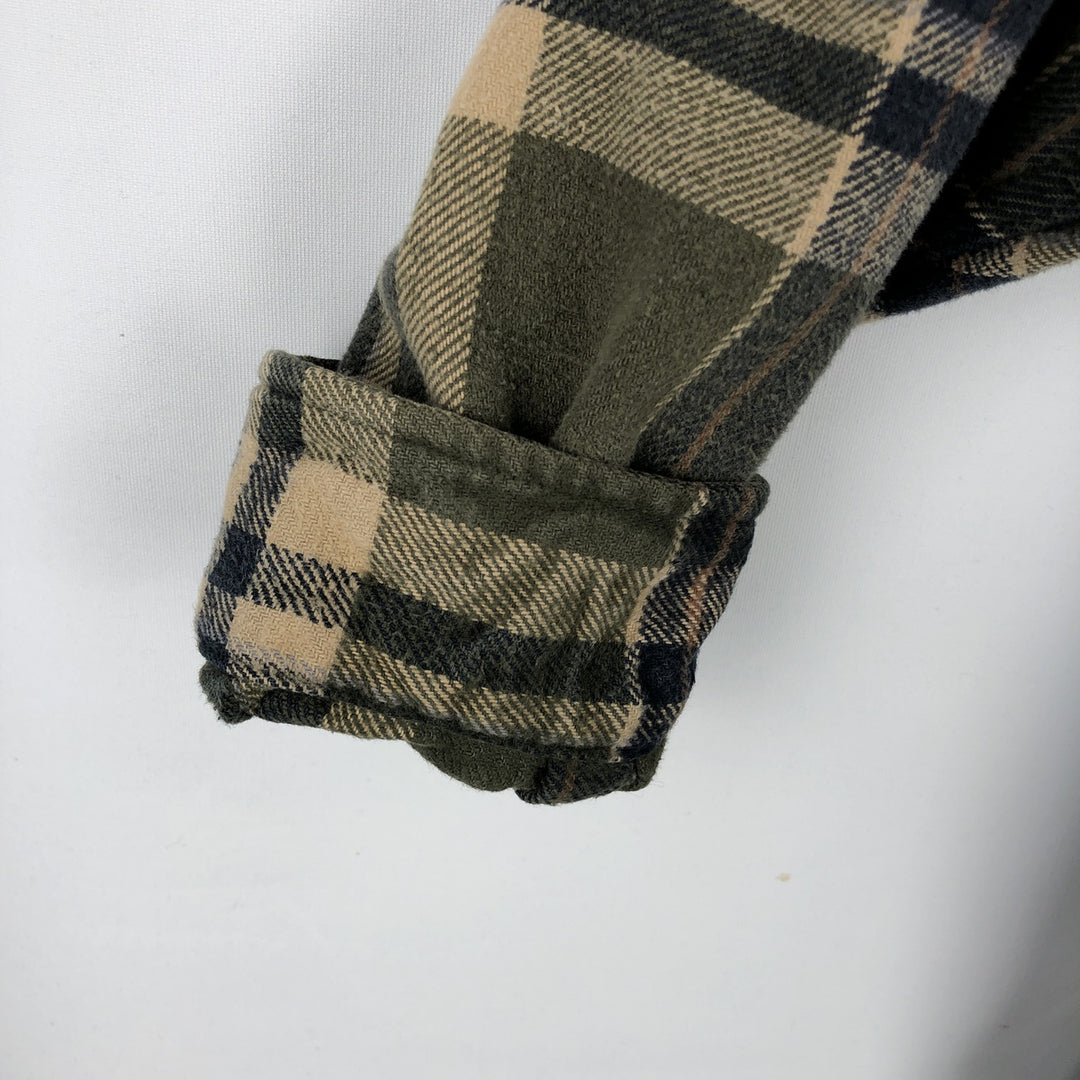 90'S FIELD and STREAM Long-Sleeve Heavy Flannel Check Shirt, Men's Size XL (Equivalent), Vintage cotton Khaki type Vintage Second Hand