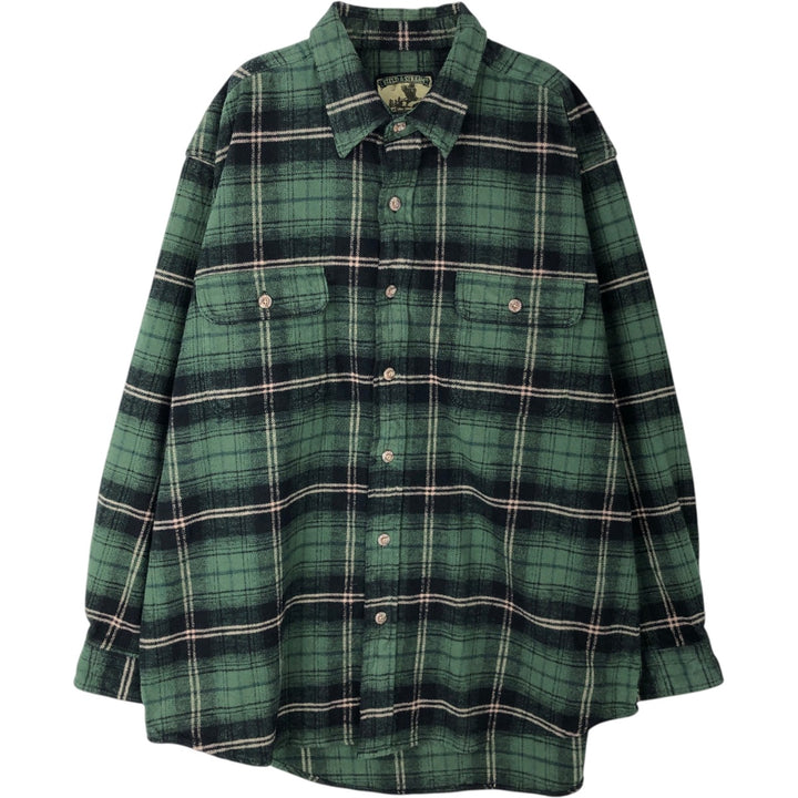 90'S FIELD and STREAM Long-Sleeve Heavy Flannel Check Shirt, Men's Size XL (Equivalent), Vintage cotton Green type dark green Vintage Second Hand