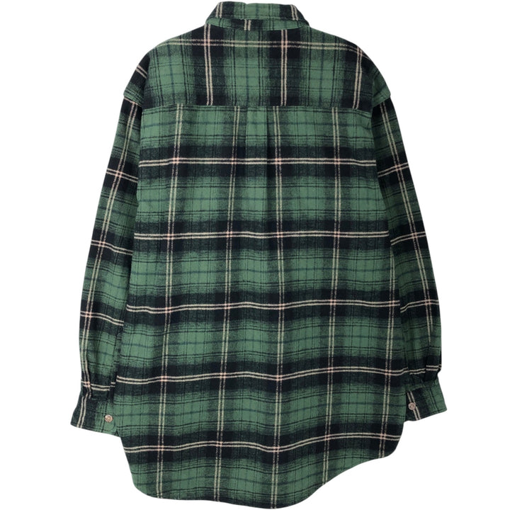 90'S FIELD and STREAM Long-Sleeve Heavy Flannel Check Shirt, Men's Size XL (Equivalent), Vintage cotton Green type dark green Vintage Second Hand